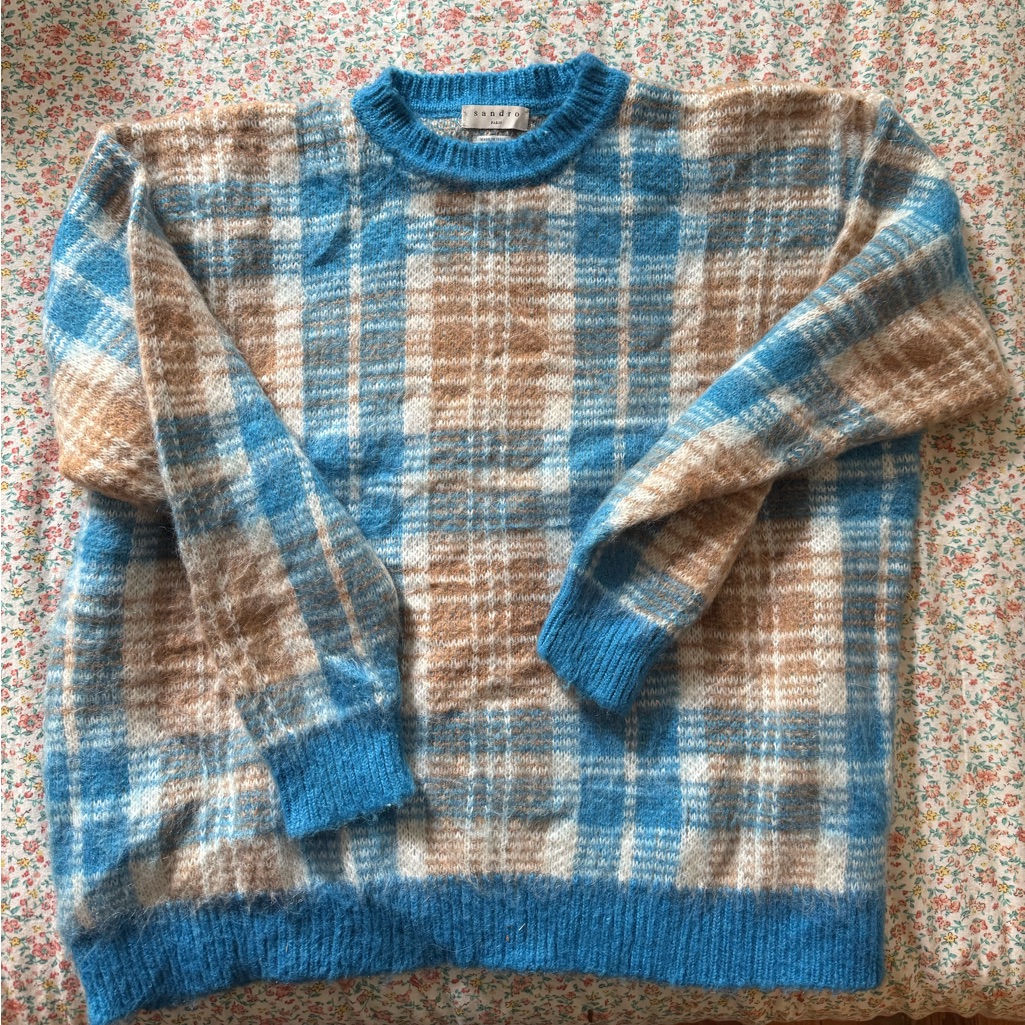 Sandro Plaid Print Crew Neck Sweater